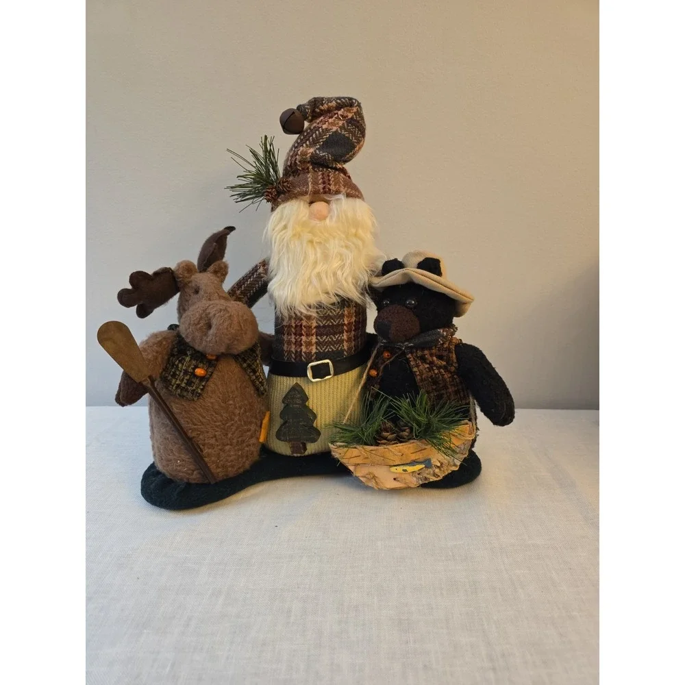 Vtg Napco Mimi Doll Santa Claus Moose and Black Bear Plush Figurine 12x12 Cabin